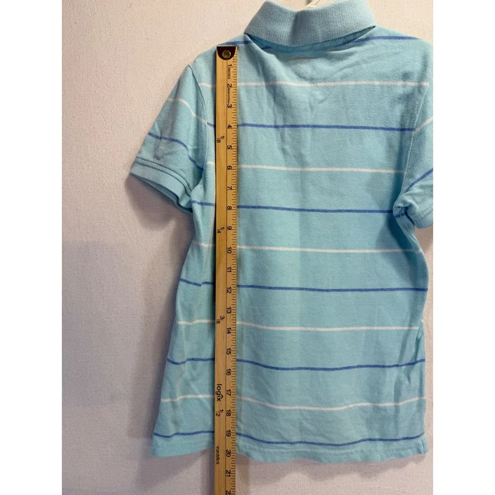 J Khaki Boys Blue Striped Short Sleeve Cotton Pique Polo Shirt Size Small S